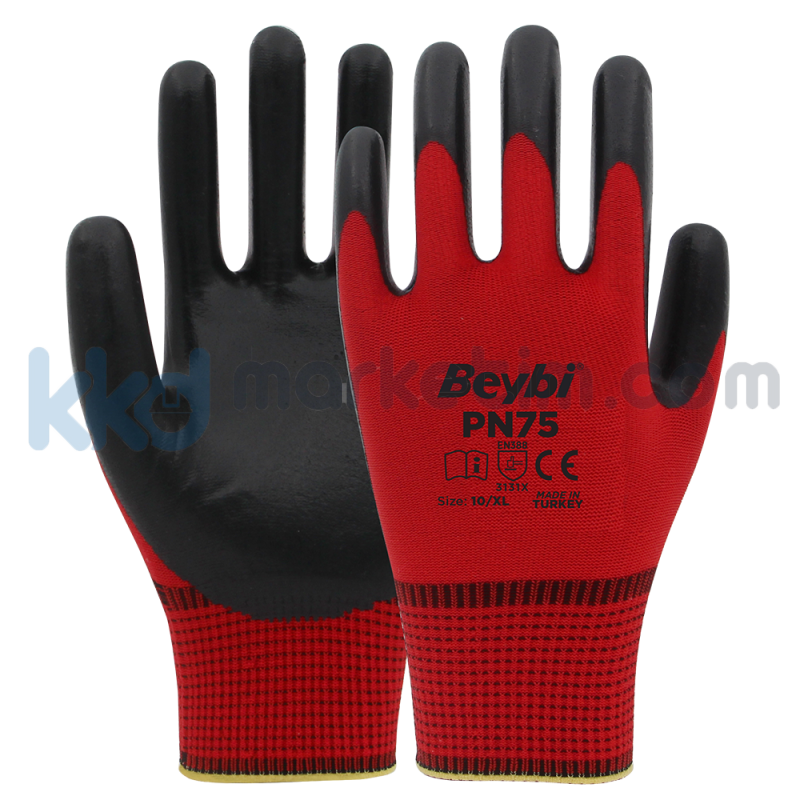 ﻿Beybi PN75 Polyester Örme Nitril Eldiven