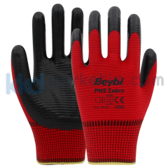 Beybi PN5 Zebra Polyester Örme Nitril Eldiven