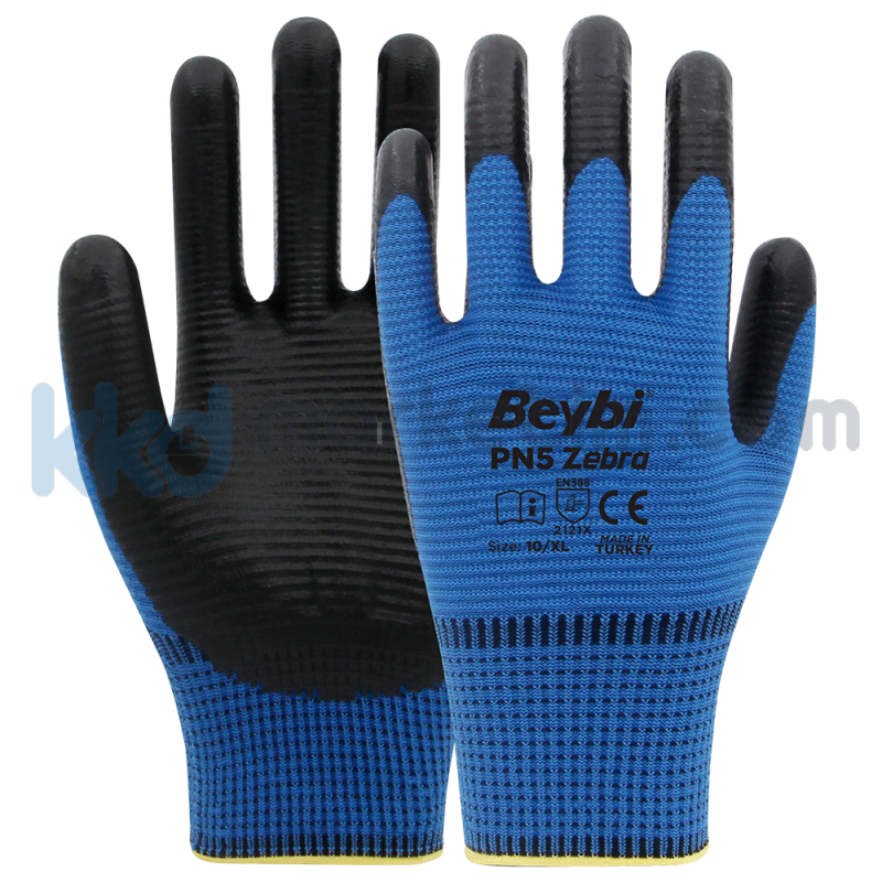 Beybi PN5 Zebra Polyester Örme Nitril Eldiven