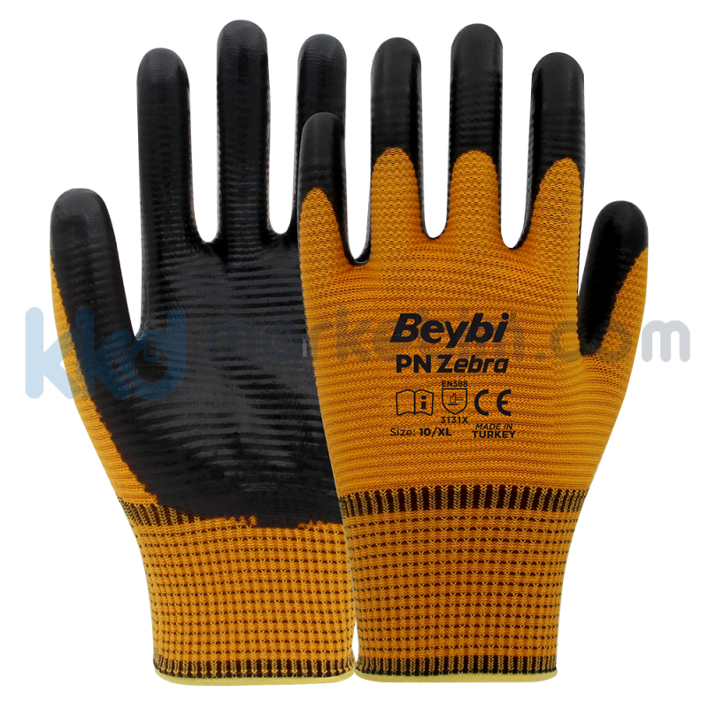 Beybi PN Zebra Polyester Örme Nitril Eldiven