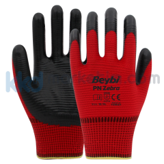 Beybi PN Zebra Polyester Örme Nitril Eldiven