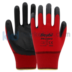 Beybi PN Zebra Polyester Örme Nitril Eldiven